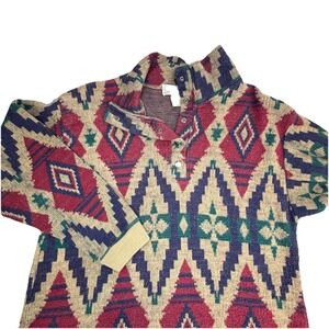 Vtg Spice Of Life Sweater Fleece Pullover Mens Small Red  Aztec Print 1/4 Snap